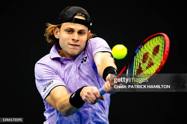 Belgian Zizou Bergs pictured in action during a tennis match between Belgian Bergs and Bulgarian Andreev, in the third round of the men's...