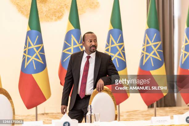 Ethiopia Prime Minister Abiy Ahmed is seen before a meeting with German Federal Minister for Foreign Affairs, Annalena Baerbock and French Foreign...