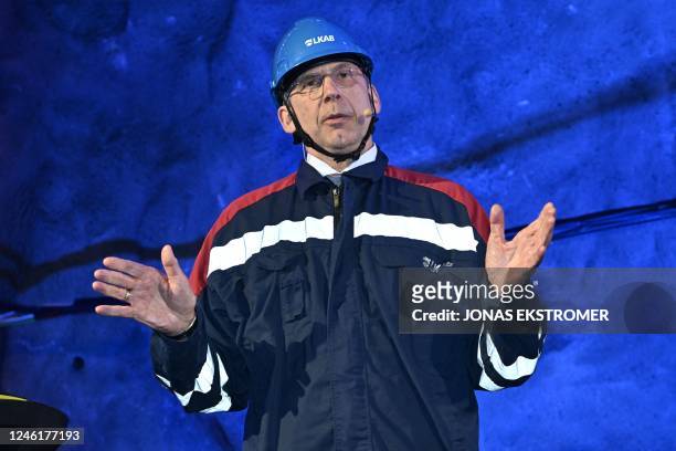 President and CEO of Swedish mining company LKAB Jan Mostrom speaks during a news conference at LKAB in Kiruna, Sweden, on January 12, 2023. - LKAB...