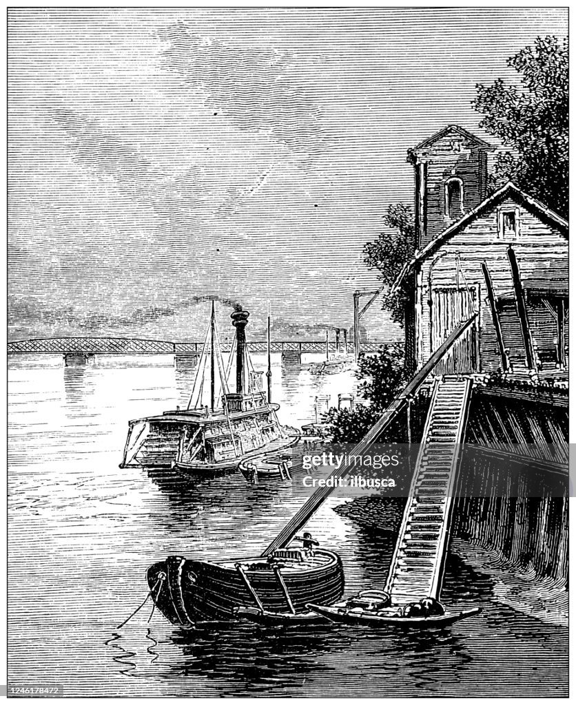 Antique illustration: Sacramento river