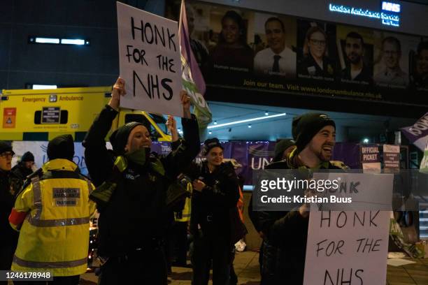 Unison ambulance workers picket line outside the London Ambulance Service headquarters in London on January 11th 2023, London, United Kingdom. The...