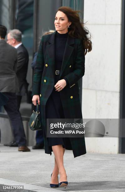 Catherine, Princess of Wales and Prince William, Prince of Wales visit the Royal Liverpool University Hospital on January 12, 2023 in Liverpool,...
