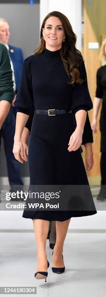 Catherine, Princess of Wales and Prince William, Prince of Wales visit the Royal Liverpool University Hospital on January 12, 2023 in Liverpool,...