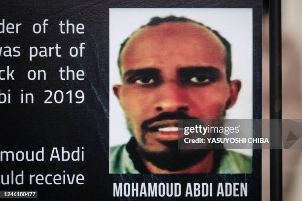 Picture shows the wanted poster offering a reward of up to ten million US Dollars for information on the terror suspect Mohamoud Abdi Aden of the...