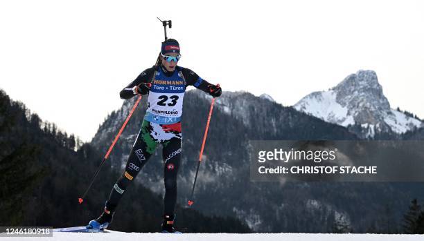 Italy's Lisa Vittozzi competes to win the women's 15 km individual event at the IBU Biathlon World Cup in Ruhpolding, southern Germany, on January...
