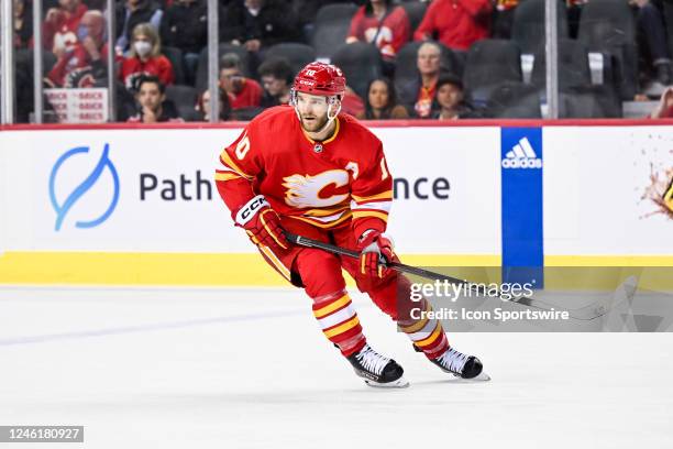 Calgary Flames Right Wing Jonathan Huberdeau skates during the first period of an NHL game between the Calgary Flames and the New York Islanders on...