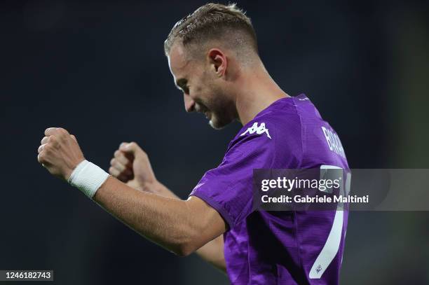 Antonin Barak of ACF Fiorentina celebrates after scoring a goal during the Coppa Italia match between ACF Fiorentina and UC Sampdoria at Stadio...