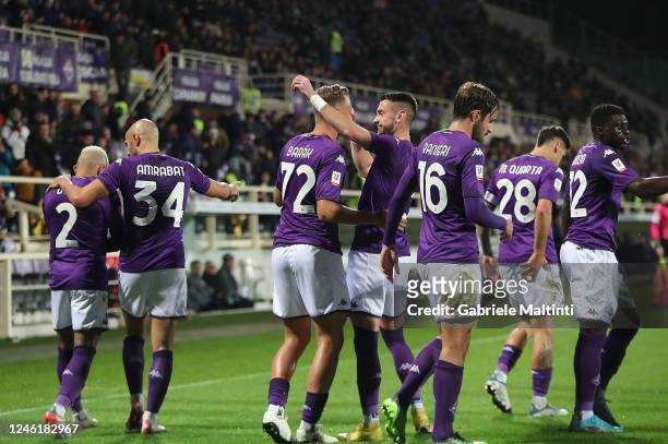 Antonin Barak of ACF Fiorentina celebrates after scoring a goal during the Coppa Italia match between ACF Fiorentina and UC Sampdoria at Stadio...