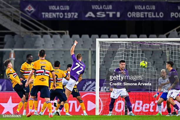 Antonin Barak of Fiorentina scores a goal during the Coppa Italia match between ACF Fiorentina and UC Sampdoria at Stadio Artemio Franchi on January...