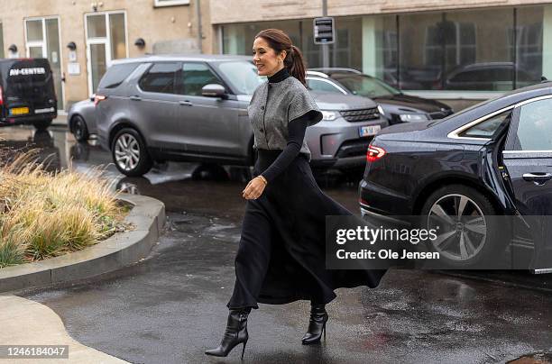 Crown Princess Mary of Denmark arrives to the official opening of the Cancer Society's visitor centre udFORSK on January 12, 2023 in Copenhagen,...