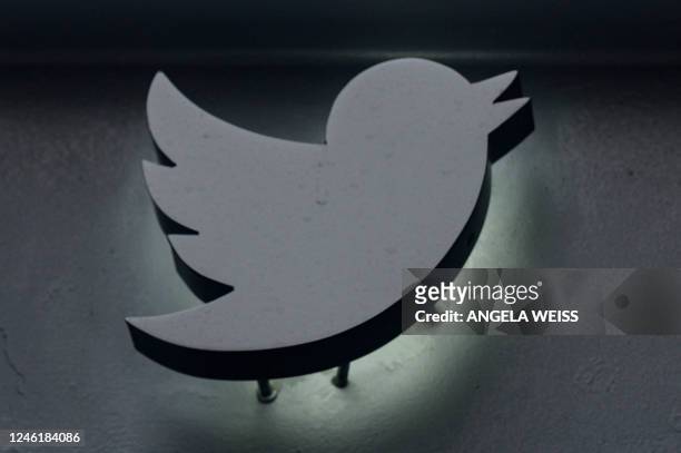 The Twitter logo at their offices in New York City on January 12, 2023.