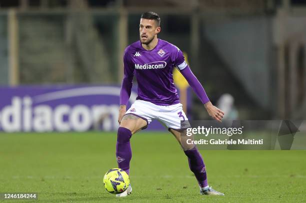 Cristiano Biraghi of ACF Fiorentina in action during the Coppa Italia match between ACF Fiorentina and UC Sampdoria at Stadio Artemio Franchi on...