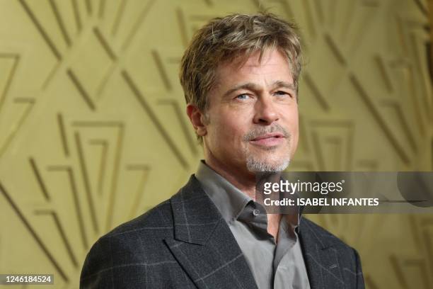Actor Brad Pitt poses on the red carpet upon arrival for the UK Premiere of 'Babylon', at BFI IMAX in London, on January 12, 2023.