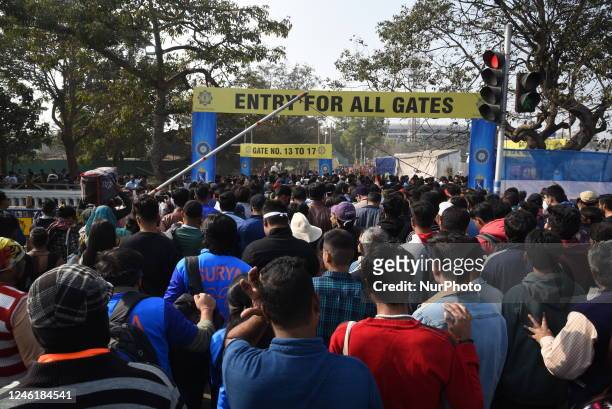 Supporters of the Indian Cricket team are making their way to the Eden Gardens Cricket Stadium during the second one-day international cricket match...