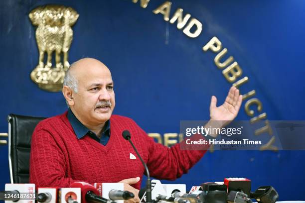 Delhi Deputy Chief Minister Manish Sisodia address press conference at Media Centre, Delhi Secretariat, on January 12, 2023 in New Delhi, India....