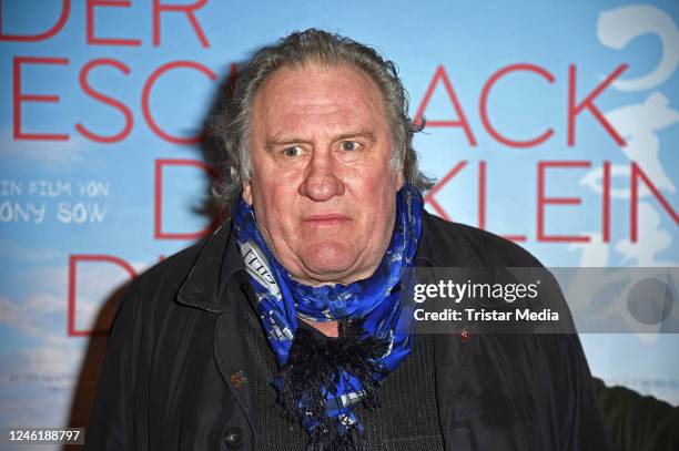 French actor Gerard Depardieu attends the "Der Geschmack der kleinen Dinge " premiere at Cinema Paris on January 12, 2023 in Berlin, Germany.