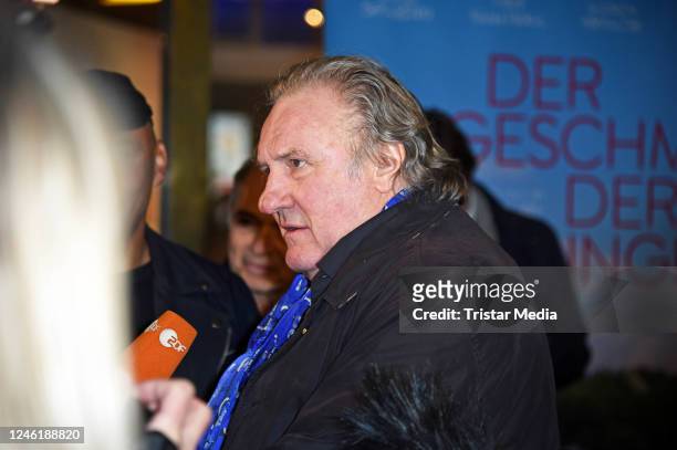 French actor Gerard Depardieu attends the "Der Geschmack der kleinen Dinge " Premiere at Cinema Paris on January 12, 2023 in Berlin, Germany.