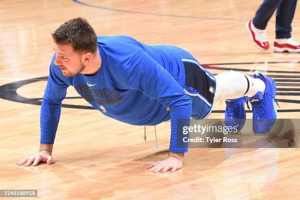 Luka Doncic of the Dallas Mavericks warms up before the game against the LA Clippers on January 9, 2023 at UCLA Health Training Center in El Segundo,...