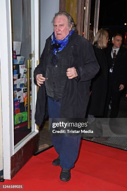 French actor Gerard Depardieu attends the "Der Geschmack der kleinen Dinge " Premiere at Cinema Paris on January 12, 2023 in Berlin, Germany.