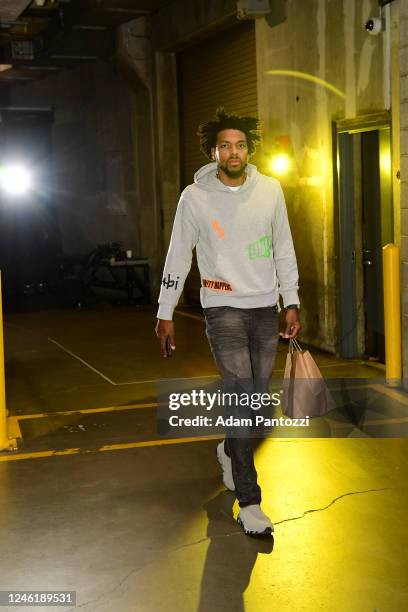 Sterling Brown of the Los Angeles Lakers arrives to the arena prior to the game against the Dallas Mavericks on January 12, 2023 at Crypto.Com Arena...