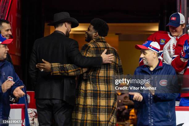 Subban and Carey Price leave the opening ceremony before the NHL regular season game between the Montreal Canadiens and the Nashville Predators at...