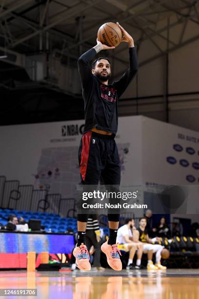 Mychal Mulder of the Sioux Falls Skyforce warms up before playing against the Santa Cruz Warriors during the NBA G-League game on January 12, 2023 at...