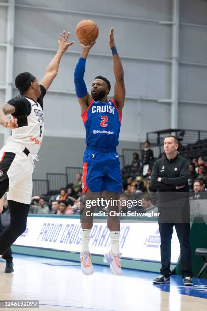 David Nwaba of the Motor City Cruise shoots the ball during the first quarter of the game against the Raptors 905 on January 12, 2023 at Wayne State...