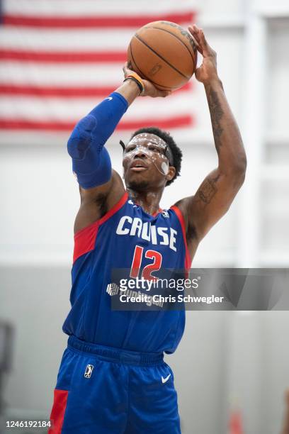 Devontae Cacock of the Motor City Cruise shoots a free throw during the second quarter of the game against the Raptors 905 on January 12, 2023 at...