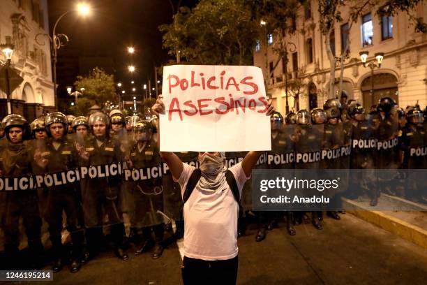 Hundreds of people participate in a new march against the Government of Dina Boluarte in Lima Peru on January 12, 2023. The protesters demand the...