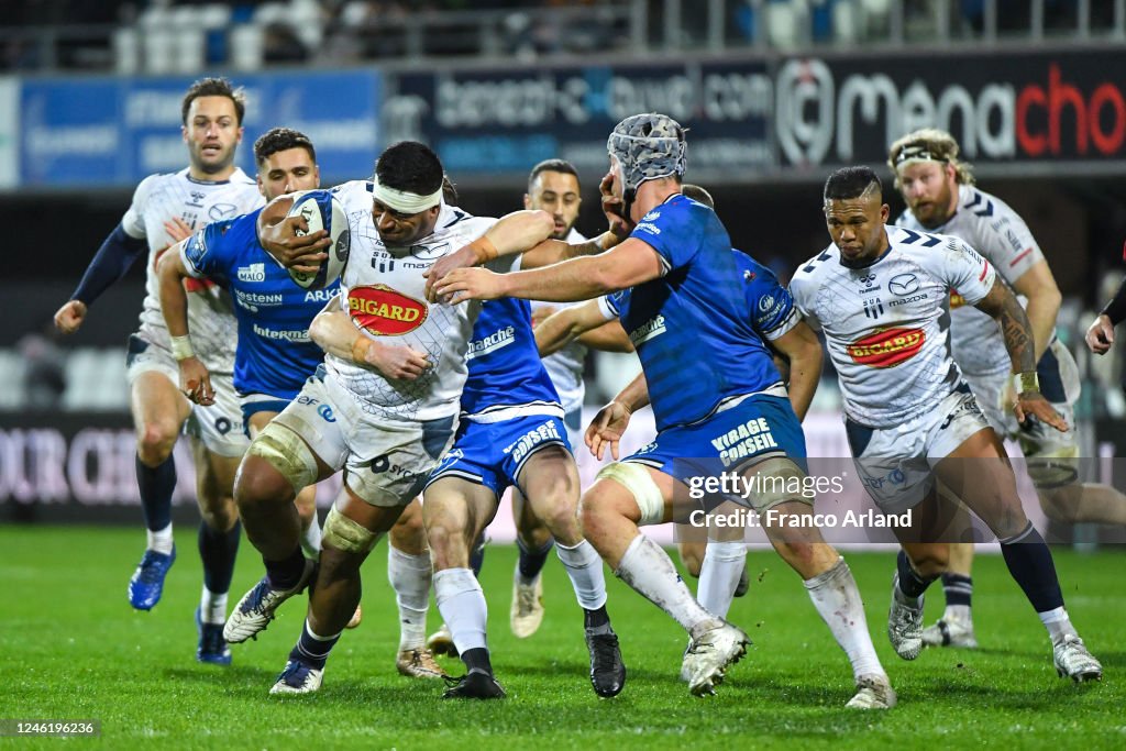 Sporting Rugby Leon BOULIER of Vannes, Maxime LAFAGE of Vannes and Fotu LOKOTUI of ...