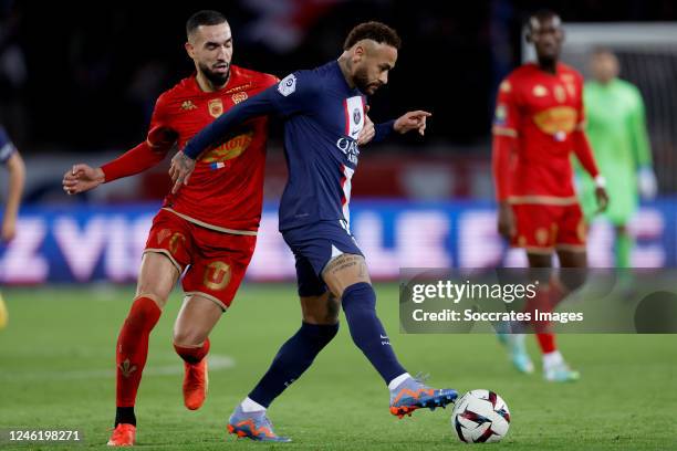 Nabil Bentaleb of Angers, Neymar Jr of Paris Saint Germain during the French League 1 match between Paris Saint Germain v Angers at the Parc des...