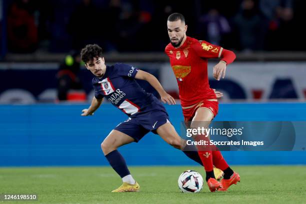 Vitinha of Paris Saint Germain, Nabil Bentaleb of Angers during the French League 1 match between Paris Saint Germain v Angers at the Parc des...