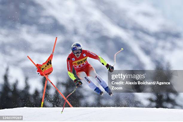 Marco Odermatt of Team Switzerland takes 3rd place during the Audi FIS Alpine Ski World Cup Men's Super G on January 13, 2023 in Wengen, Switzerland.