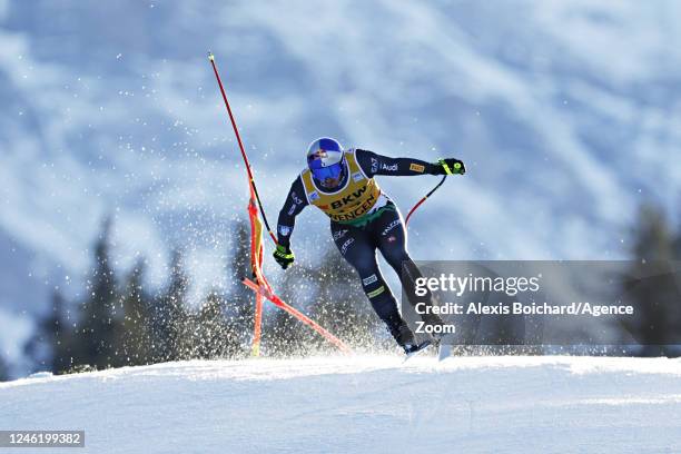 Dominik Paris of Team Italy in action during the Audi FIS Alpine Ski World Cup Men's Super G on January 13, 2023 in Wengen, Switzerland.