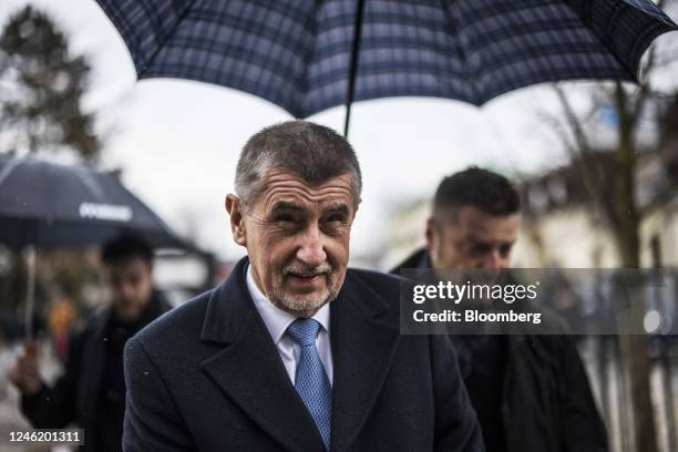 Andrej Babis, Czech presidential candidate departs after voting at a polling station during the first round of the Czech presidential election in...