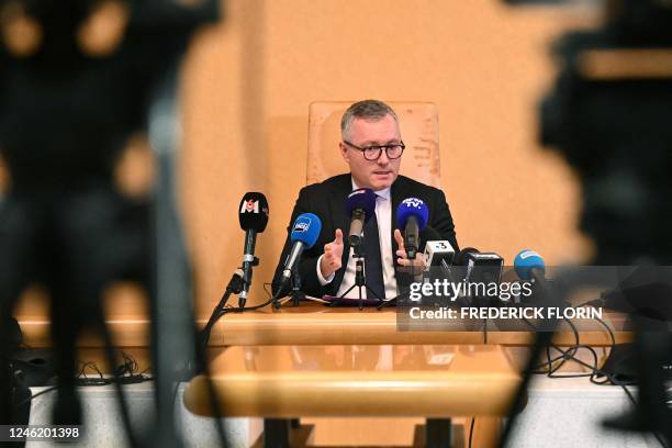 Epinal public prosecutor Frederic Nahon speaks during a press conference following the suicide of 13-year-old Lucas in Epinal, eastern France, on...