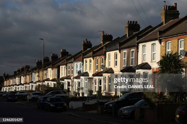 Picture shows terraced houses in southeast London on January 13, 2023. - The Financial Conduct Authority has warned that some 770,000 British...