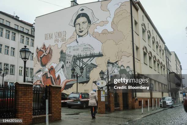 Mural of Irena Sendler, a Polish humanitarian who served in the Underground Resistance during the German occupation, in Rzeszow, Poland, on Tuesday,...