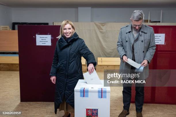 Presidential candidate Danuse Nerudova and her husband Robert Neruda cast their ballots at the polling station in Kurim, 10 km north of Brno, South...