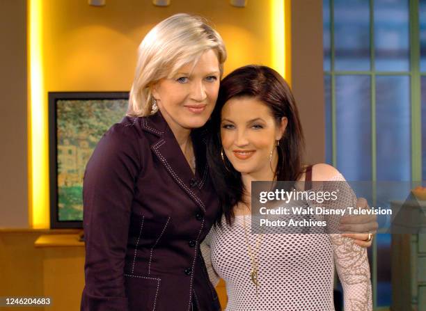 Diane Sawyer interviewing Lisa Marie Presley, appearing on the ABC tv series 'Good Morning America'.