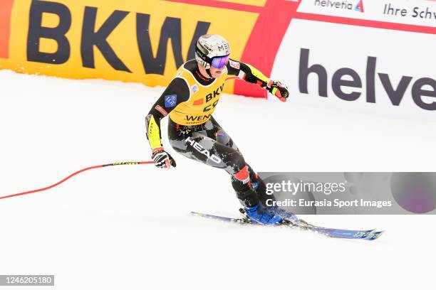 Nico Gauer of Liechtenstein competes during the Audi FIS Alpine Ski World Cup Men's Super G at Lauberhorn on January 13, 2023 in Wengen, Switzerland.