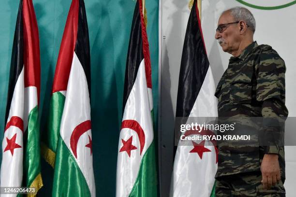 Brahim Ghali, President of the Sahrawi Arab Democratic Republic and Secretary-General of the Polisario front, attends a Polisario congress at the...