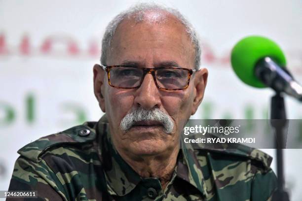 Brahim Ghali, President of the Sahrawi Arab Democratic Republic and Secretary-General of the Polisario front, speaks during a Polisario congress at...