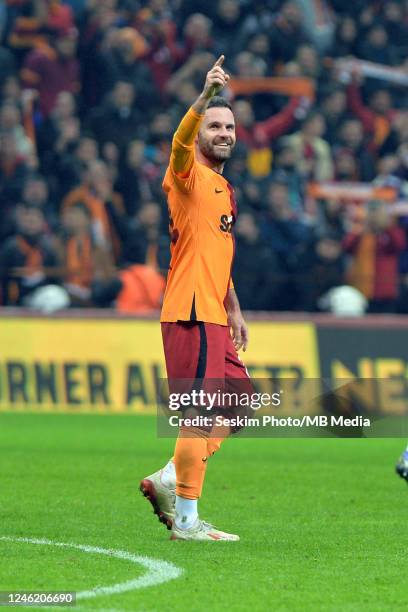 Juan Mata of Galatasaray celebrates after scoring his team's third goal during the Super Lig match between Galatasaray and Hatayspor at NEF Stadium...