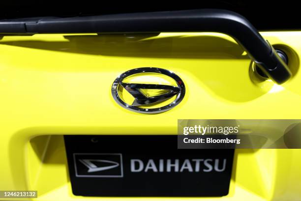 Daihatsu Motor Co. Badge on a Tanto Fun Cross vehicle on display at the Tokyo Auto Salon in Chiba, Japan, on Friday, Jan. 13, 2023. The annual event...