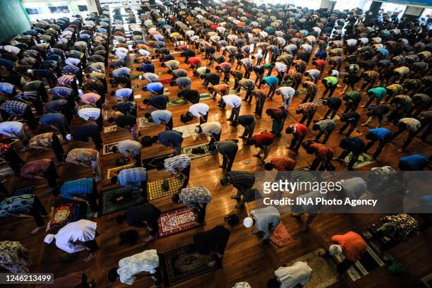 Indonesian Muslims perform Friday prayer by applying the social distance rule, at the Al Ukhuwah Mosque, in Bandung, Indonesia, June 5, 2020. The...