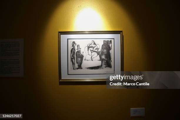 Drawing by Pablo Picasso depicting Degas, within the exhibition "Degas, the return to Naples", in the monumental complex of San Domenico Maggiore in...