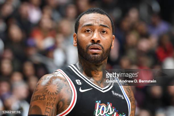 John Wall of the LA Clippers looks on during the game against the Denver Nuggets on January 13, 2023 at Crypto.Com Arena in Los Angeles, California....