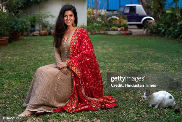 Indian actress Nimrat Kaur poses for the photos for Lohri festival on January 11, 2023 in Mumbai, India.