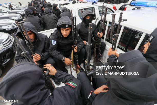 Libyan special forces, in charge of illegal migration, are pictured at their main headquarters in the capital Tripoli on January 14 ahead of...